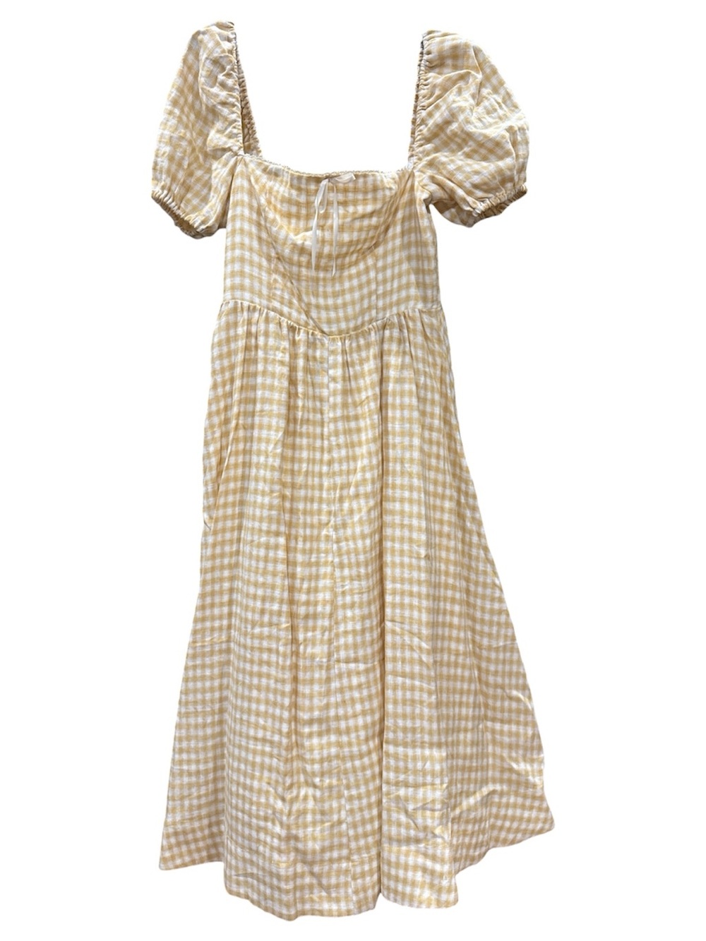 Reformation Yellow Gingham Puff-Sleeve Midi Dress - Picture 2 of 4